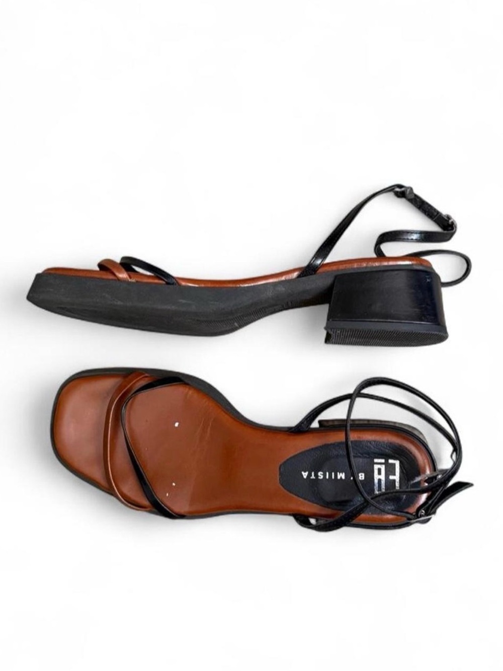 Miista Black Strappy Sandals with Brown Footbed